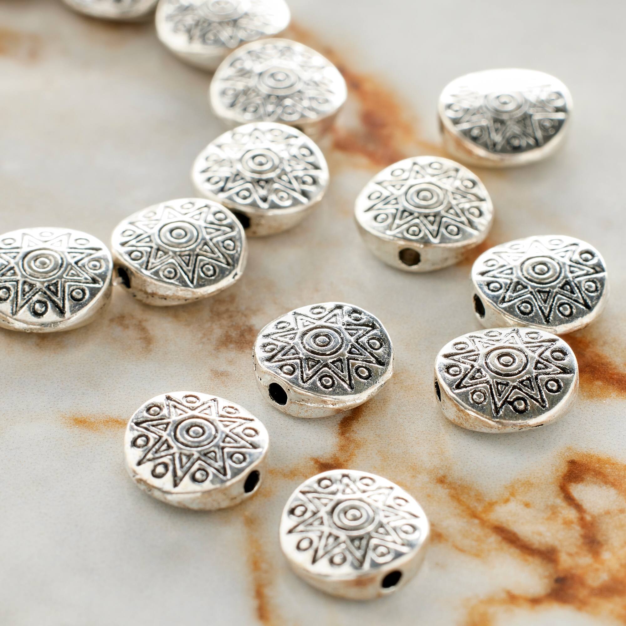Antique Silver Carved Lentil Beads, 10mm by Bead Landing™